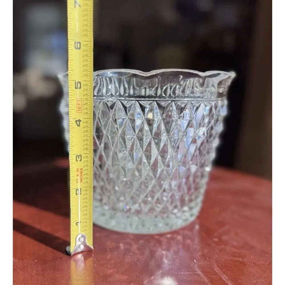 Fostoria Diamond‎ Point Ruffled Edge Glass Bar Ice Bucket VTG 1950's